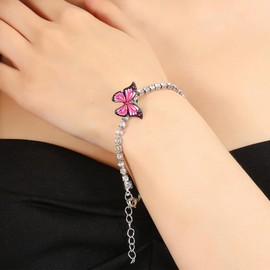 Inateannal Cubic Zirconia Tennis Bracelet for Women Cute Butterfly Charm Tennis Chain Bracelet Adjustable Diamond Chain Bracelet Wedding Jewellery Gifts for Bridals