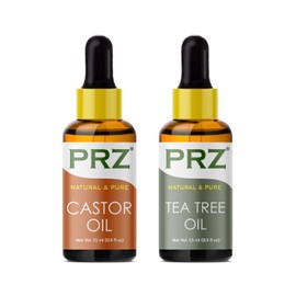 PRZ Combo Set of Castor Carrier oil & Tea Tree Essential oil ( Each 15ml ) - Pure Natural & Therapeutic Grade Oil For Aromatherapy Body Massage, Skin Care & Hair ReGrowth