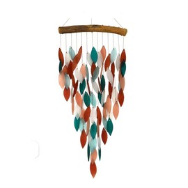 Blue Handworks Deluxe Coral & Teal Waterfall & Driftwood Chime, Sandblasted Glass and Found Wood Handcrafted Wind Chime