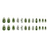 24 Pcs Medium Almond Press on Nails RIICFDD Green Fake