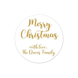 Customized Christmas Gift Labels, Classic Gold and White Round Circle Stickers Merry Christmas Tags, 20-Pack of 2 inch Labels - XMAS6