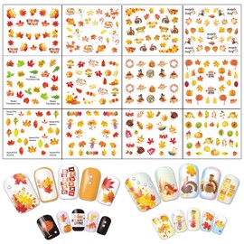 TailaiMei 60 Sheets Fall Nail Art Stickers Decals, Thanksgiving Water Transfer Autumn Nail Decorations, Design for Maple Leaves Pumpkin Turkey(1178 Pcs)