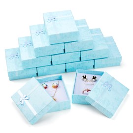 Spritewelry 12Pcs Cardboard Jewelry Gift Boxes 9x7x3cm Small Gift Boxes Rectangle Jewelry Package Supplies Necklace Earring Ring Packing Box with Bowknot Cyan