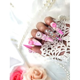  Handmade rose ball nail handmade nail tip ✨ - Long stiletto /  수제장미볼네일 수제네일팁 ✨ - 롱스틸레토