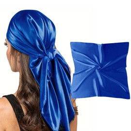 vimate Satin Head Scarf - Fashion 36 inch Square Neck Scarf for Women Sleeping at Night(106-Royal Blue)
