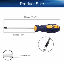 Auniwaig Torx Screwdriver, T20 Security Magnetic Star Screw Driver with 100mm CR-V Shaft and Black Yellow Handle, 1 Pcs