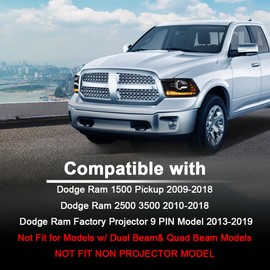 G-PLUS LED Bar Plank Style Headlights, Compatible with 13-18 Dodge Ram 1500 2500 3500 Projector, Driver & Passenger Side, Clear lens Black Housing Clear Reflector