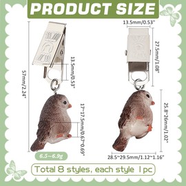 PH PandaHall 8 Styles Bird Tablecloth Weight Clips Dining Table Decor Clips Pendants Handicraft Tablecloth Clamps Tablecloth Weight with Metal Clips for Outdoor Christmas Picnic Party Wedding