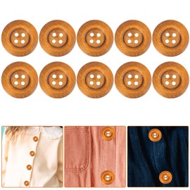 SUPVOX 10pcs 50MM 4 Holes Wooden Buttons Environmental Round Wide Side DIY Press Studs Snaps (Coffee)