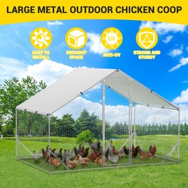 GarveeLife Large Chicken Coop Run, Metal Hen House with Anti-Ultraviolet Waterproof Cover, Spire Roof Walk in Poultry Cage, Outdoor Chicken Pen for Backyard and Farm Use, 9.8' x 6.5' x 6.5'