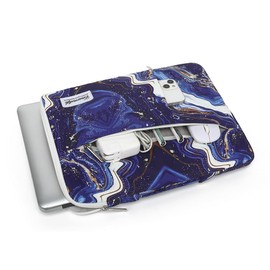 canvaslife 360° protected waterproof laptop sleeve suitcase bag with 3 pockets, laptop bag with handling and luggage strap (Blue marble, 15 inch-15.6 inch)