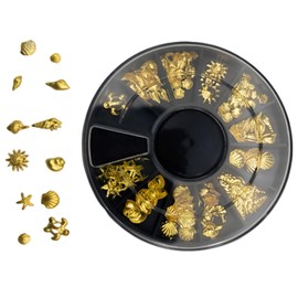 3D Ocean Theme Nail Charms Nails, Gold Nail Art Charms, 3D Starfish Shell Turtles Nail Decoration, Ocean Rivets Nails Decoration, Summer Nail Jewellery for Women, Acrylic Nail Ocean