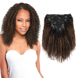 Yuniffe Afro Curly Clip in Hair Extensions 4A 4B Afro Kinky Curly Clip ins for Black Women Natural Black Color to Black #1B Mixed With Medium Auburn #30 Double Weft Hair Extensions 18 Inch 7Pcs 120g