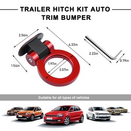 ZNDAW Tow Hook Kit, Front Rear Bumper Trailer Ring Eye Hook Decoration Hitch Sticker, Universal Auto Exterior Ring Shaped Towing Hooks for Car Truck SUV RV, Car Accessories (Red)