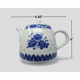 Large Teapot Blue and White Porcelain Tea Pot 6 Cup Store 56 Ounce China, Coffee Pot