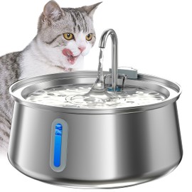 Homtyler Stainless Steel Cat Water Fountain,Pet Water Fountain 4L/135oz Large Capacity,Dog Water Dispenser with Water Level Window, Multiple Filtration, Quiet Automatic Pet Fountain Easy Clean,1Faucet