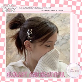 Star Hair Clip Y2K Accessories Silver Hair Clips 20pcs, Star Clips Snap Hair Clips Women Metal Hair Clips for Girls, Cute Hair Clips Girl Hair Accessories Hairpins Hair Barrettes for Women, Girls