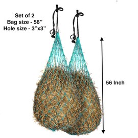 Majestic Ally Hay Net, Set of 2, Length - 54”, Holes 3"x3" for Horses (Turquoise)