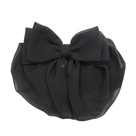 KOEIDO Ribbon Barrette, Chignon, Thick Braided Net/Cover for Many Hair (Made in Japan), Bowtie Ribbon, Georgette, For Large Hair (Made in Japan), Black, Black