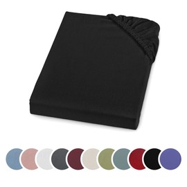 sleepling Flannelette Fitted Sheet, Made in Germany, 100% Cotton, Mattresses up to 23 cm High, All-Round Elastic, Oeko-Tex, Washable at 60 °C, 140 x 200 cm, Black