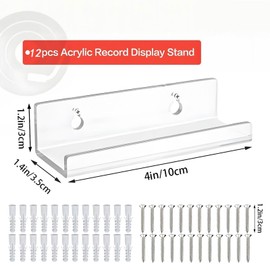 MYTOAU 12pcs Vinyl Record Wall Mount,Clear Acrylic Wall Organizer Kids Bookshelf Vinyl Album Display Invisible Record Storage Hanger CD Shelf Floating Wall Shelf for Home Office Album Covers Display