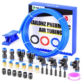 TAILONZ PNEUMATIC Blue 10MM Inch OD 10 Meter 32.8ft PU Polyurethane Air Tubing Kit Pipe Hose Air Line Tubing Air Hose Fittings Push to Connect Fittings(29PCS)