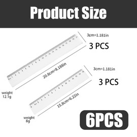 6 Stück Kunststoff Lineal,15cm 20cm Lineal Set Transparent,Kinder Kleines Lineal 15cm Grundschule,Ruler,Flexibel Präzision Lineale Messwerkzeug Geprägte Zentimeter Einteilung für Schule Büro Zuhause