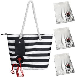 LUWOO Wine Tote Bag with Hidden Drink Dispenser Spout, Beach Wine Cooler Bag, Leakproof Insulated Wine Purse Carrier with 3 Refillable Replacement Pouch for BYOB, Pool, Camping (Black)