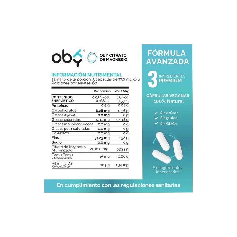 Citrato Magnesio Micronizado 2100mg Camu Vitamina Suplemento Alimenticio Oby Vitaminas