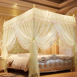 Elegant Frilled Floral Bed Canopy Mosquito Net with Square Steel Frame 180x220cm
