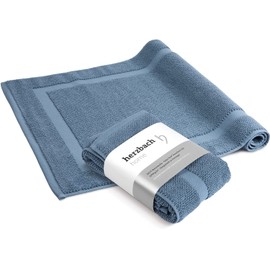 herzbach home Bath mat set, 100% cotton, shower mat, 1,000 g/m², absorbent, washable (blue, 50 x 80 cm, pack of 2)