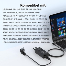 Laptop Ladekabel 65W Netzteil für HP Pavilion x360 11 13 15 Elitebook 840 850 G3 G4 G5 Probook 430 440 450 Stream 11 13 14 Envy Spectre 741727-001 7 10412-001 19,5V 3,33A Ladegerät Adapter