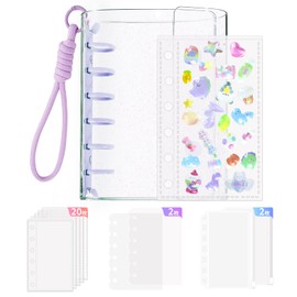 A7 Size Binder Clear Sticker Book 【Main Body + Refill 20 Sheets + Sticker-specific Card 2 Sheets + Pockets with Zipper 2 Sheets + Braided Keychain 1 Piece】 Clear Binder Sticker Notebook 6-Hole Storage