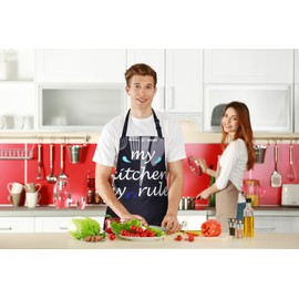 Adjustable Kitchen Apron with 2 Pockets, Waterproof Funny Cooking Chef Apron for Women Men, Gardening Baking Aprons Grill BBQ Aprons Creative Gifts - Black