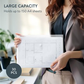 H&S A4 Plastic Wallets Pack of 30 - Folders for Paperwork - Keep Your A4 Documents Safe with Folder for School and Office - Transparent Document Wallet for Easy Organisation