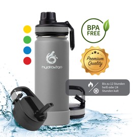 hydro2go ® Trinkflasche aus Edelstahl 500 ml / 0.5 Liter - für Kinder, Schule, Sport, Fitness & Outdoor | Thermo Edelstahlflasche BPA-frei + 3 Trinkverschlüsse | 100% Auslaufsichere Thermoskanne