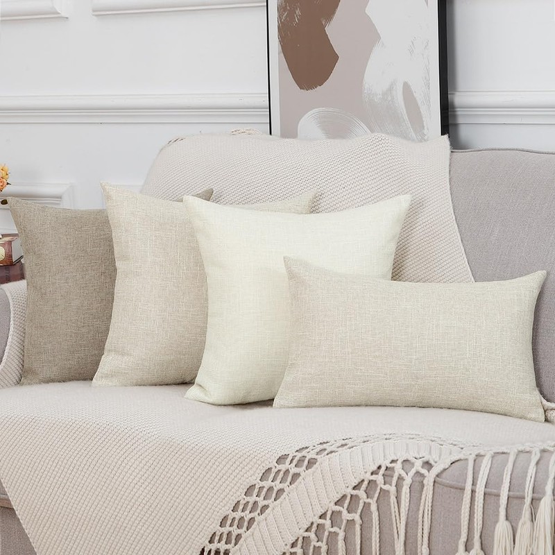Madizz Set of 2 Faux Linen Cushion Covers, Soft Decorative