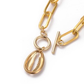 Hemasa oval paper clip chain With Toggle Clasps & Cowrie Shell Shape Pendants Bracelet For Women/Girls