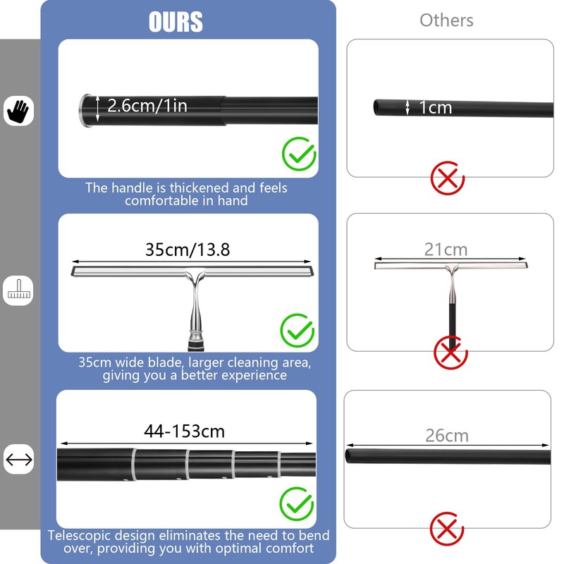 Shower Squeegee with Long Handle,Window Squeegee with Extension Pole Squeegee