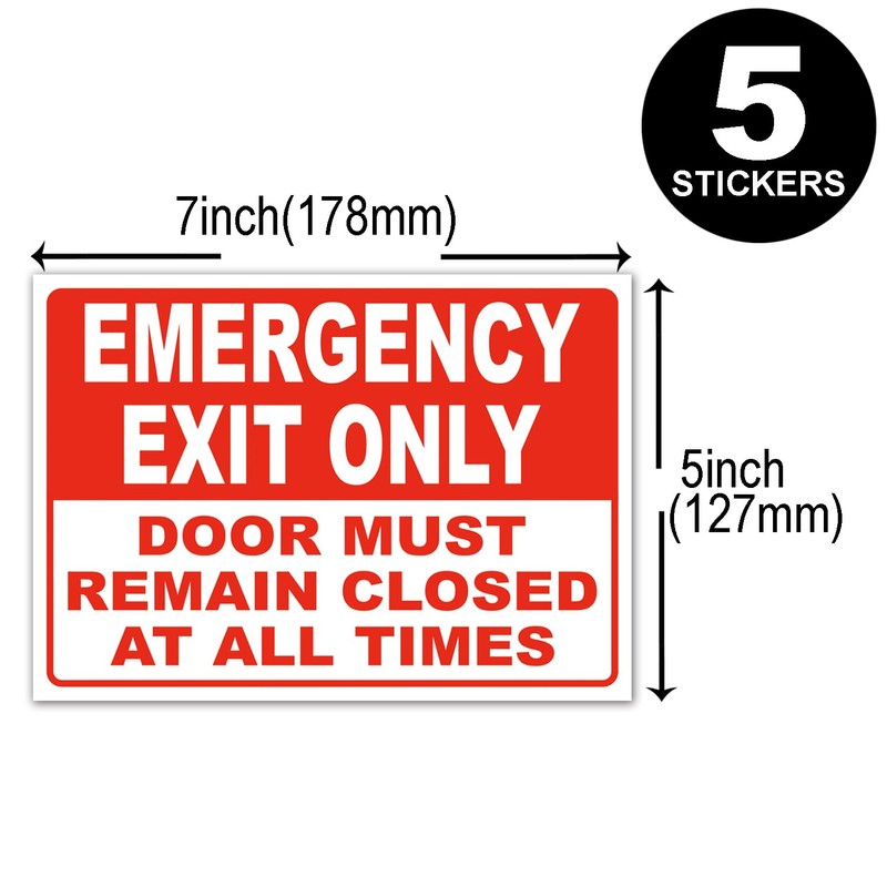 Emergency Exit Only Sticker Sign, "Emergency Exit Only - Door