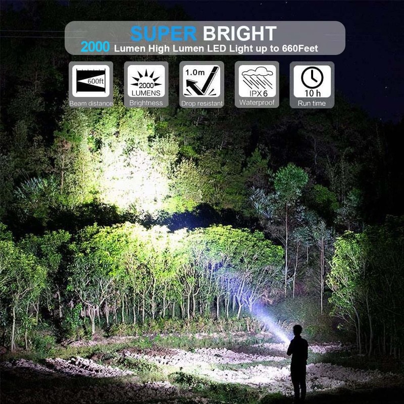 USB Rechargeable Flashlight, Magnetic LED Flashlight, 2000 Lumen Super Bright