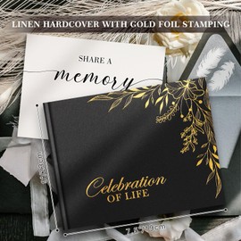 Lanpn Funeral Guest Book for Memorial Service, Linen Cover Celebration of Life Registry Guest Book, Funeral Favors Sign in Books for Guests Memory Book for Funeral with Memory Table Sign, Black