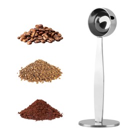 Stainless Steel Coffee Scoop with Stamper, 2-in-1 Coffee Spoon and Tamper Coffee Measuring Spoon, Stainless Steel Espresso Stamp, Multi-Purpose Spoon for Ground Coffee, Espresso, Coffee Beans