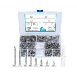 420 pieces M3 self-tapping screws, 304 stainless steel wood screws, flat head assortment set with 20 pieces M6 screws anchors - 6 mm/8 mm/10 mm/12 mm/16 mm/20 mm/25 mm/30 mm
