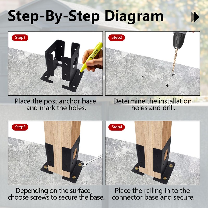 (8 Pack) 4x4 Post Bracket Heavy Duty Adjustable Wood Fence