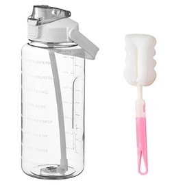 2L Water Bottle with Straw,Clear Leakproof Sports Bottle with Time Markings,Portable Handle Drink Bottles,Heat Resistant Motivational Jug for Gym Hiking Ensure Drinking Throughout The Day (White)