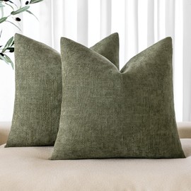 MIULEE Pack of 2 Decorative Throw Pillow Covers Soft Chenille Throw Pillows Solid Textured Cushion Covers for Spring Couch Sofa Bedroom Living Room 20x20 Inch, Olive Green