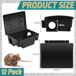 Qualirey 12 Packs Mouse & Rat Bait Station with Keys Rat Bait Box Outdoor Mouse Trap Rodent Control Trap Keeps Pets and Children Safe Indoor & Outdoor