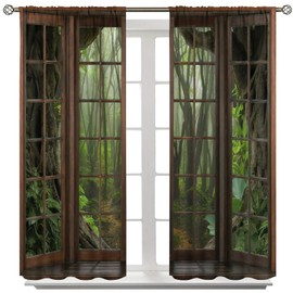 AuiMzoo Tropical Landscape Blackout Curtains, Green Jungle Trees Decorating Mysterious Tropical Woodland, Bedroom Living Room Curtains42X45 Inch