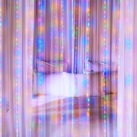 Curtain Fairy Lights Indoor, 3mx3m 300LED Curtain Light USB Powered Waterproof String Lights 8 Mode Remote Control Timer, Fairy Lights for Christmas, Garden, Home Decor(Multi-Coloured)